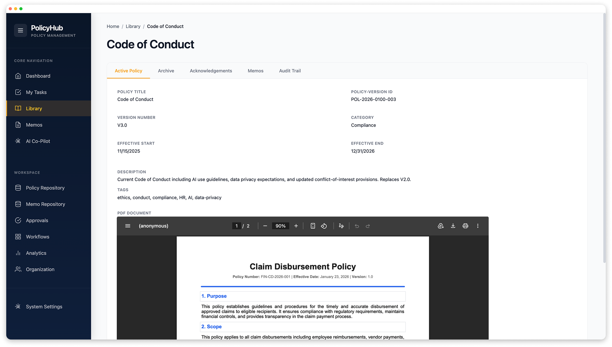 PolicyHub Platform Dashboard 2
