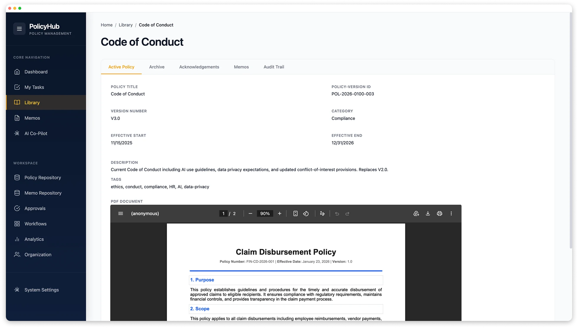PolicyHub Platform Dashboard 2
