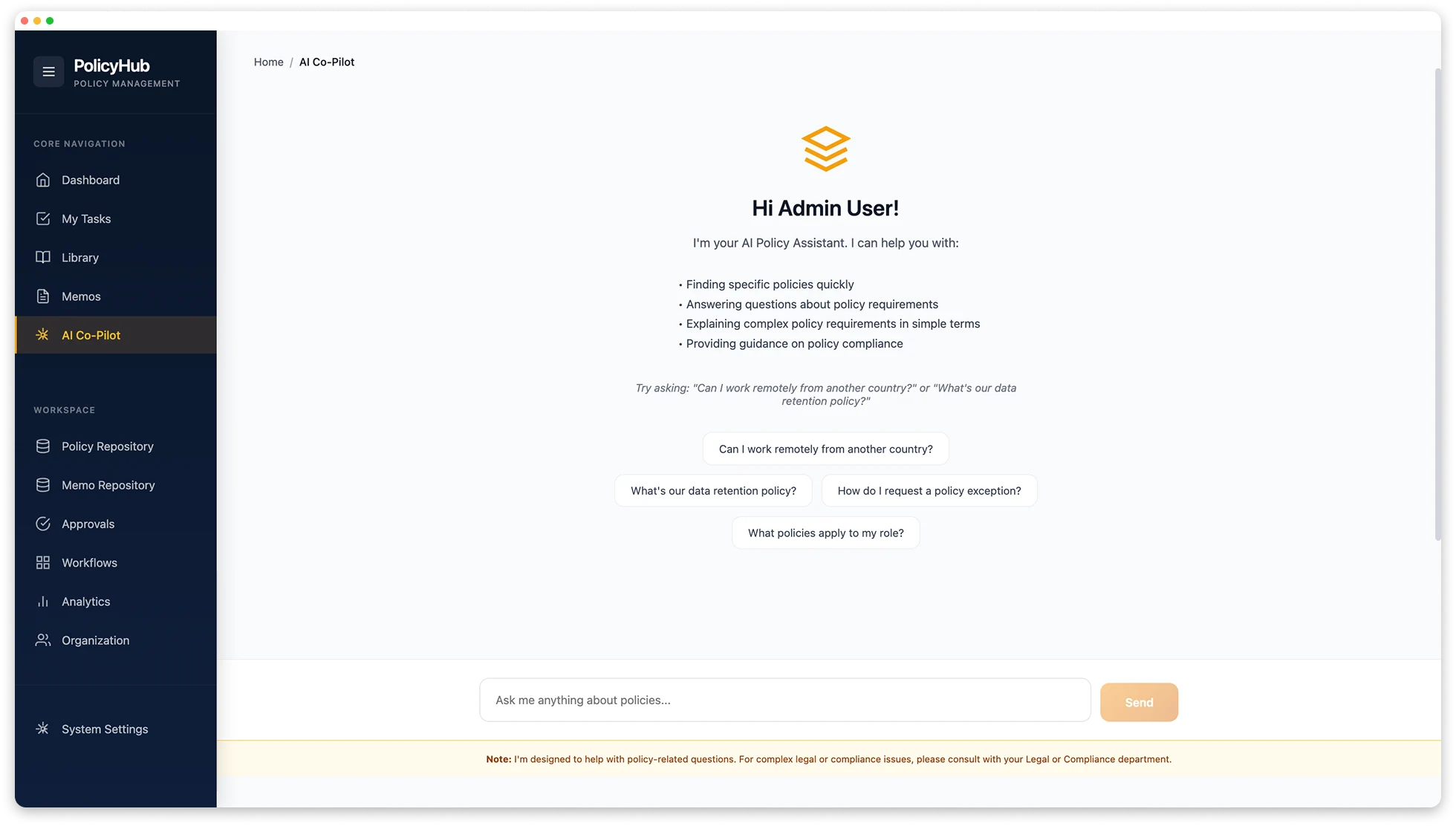 PolicyHub Platform Dashboard 5
